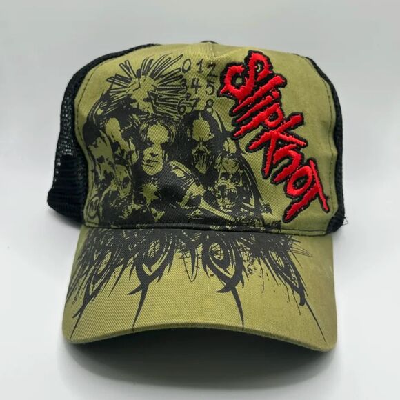 2006 Slipknot Army Green Grunge Metal Trucker Hat - Picture 1 of 5
